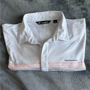 Travis Mathew White Polo Shirt with Embroidery Detail